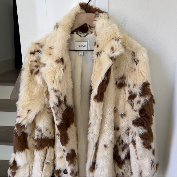 Anthropologie Maeve Grand Glam Faux Fur Coat Long Jacket in Cream and Brown - Picture 5 of 7